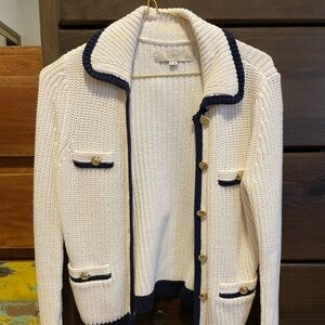 LOFT Cream Cardigan with Navy Trim